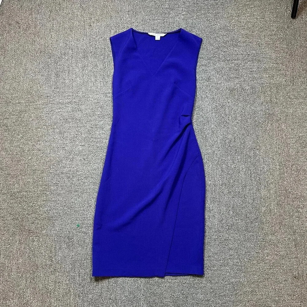 Diane Von Furstenberg Sleeveless Career Pencil Fitted Dress Blue Purple Sz 6